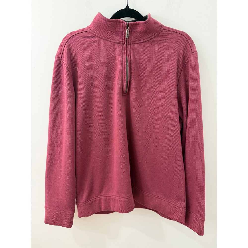 Tommy Bahama Mens XL Burgundy Herringbone Quarter Zip Pullover Fleece Sweater